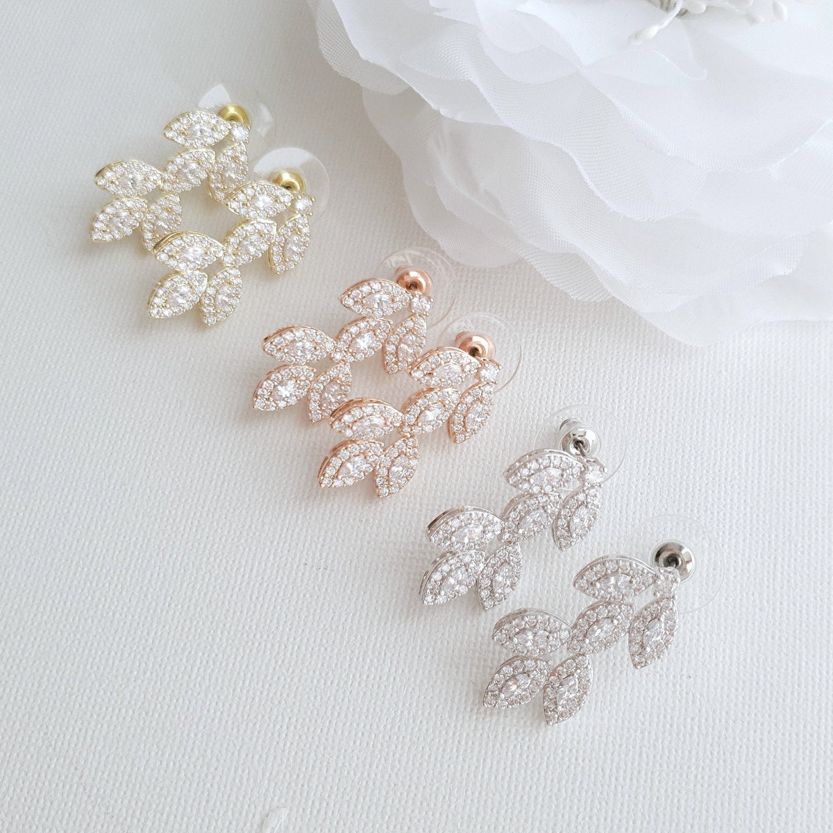 Leaf Stud Earrings Silver- Abby - PoetryDesigns