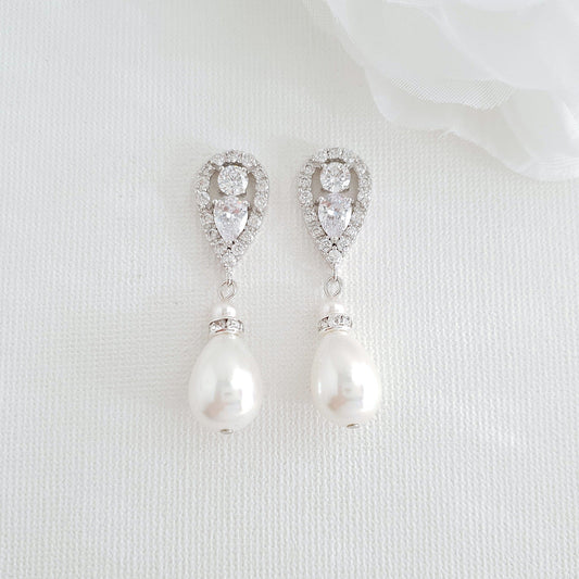 Classic Silver Pearl Drop Earrings for Weddings – Cera