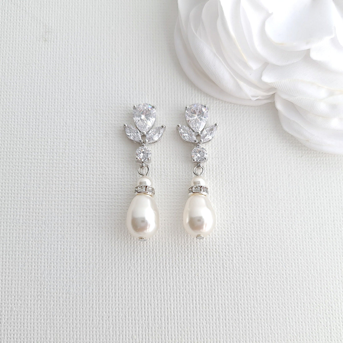 Elegant Rose Gold Teardrop Pearl Clip-Ons for Non-Pierced Brides - Nicole