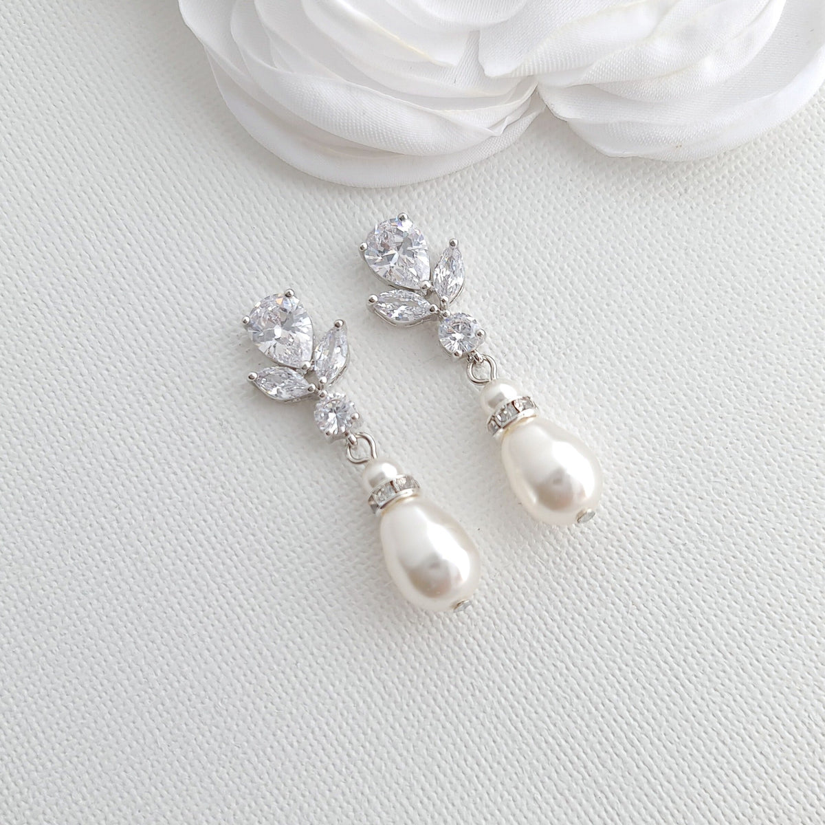 Elegant Rose Gold Teardrop Pearl Clip-Ons for Non-Pierced Brides - Nicole