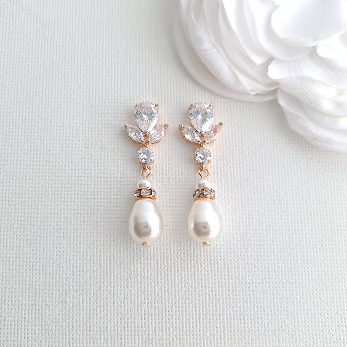 Elegant Rose Gold Teardrop Pearl Clip-Ons for Non-Pierced Brides - Nicole