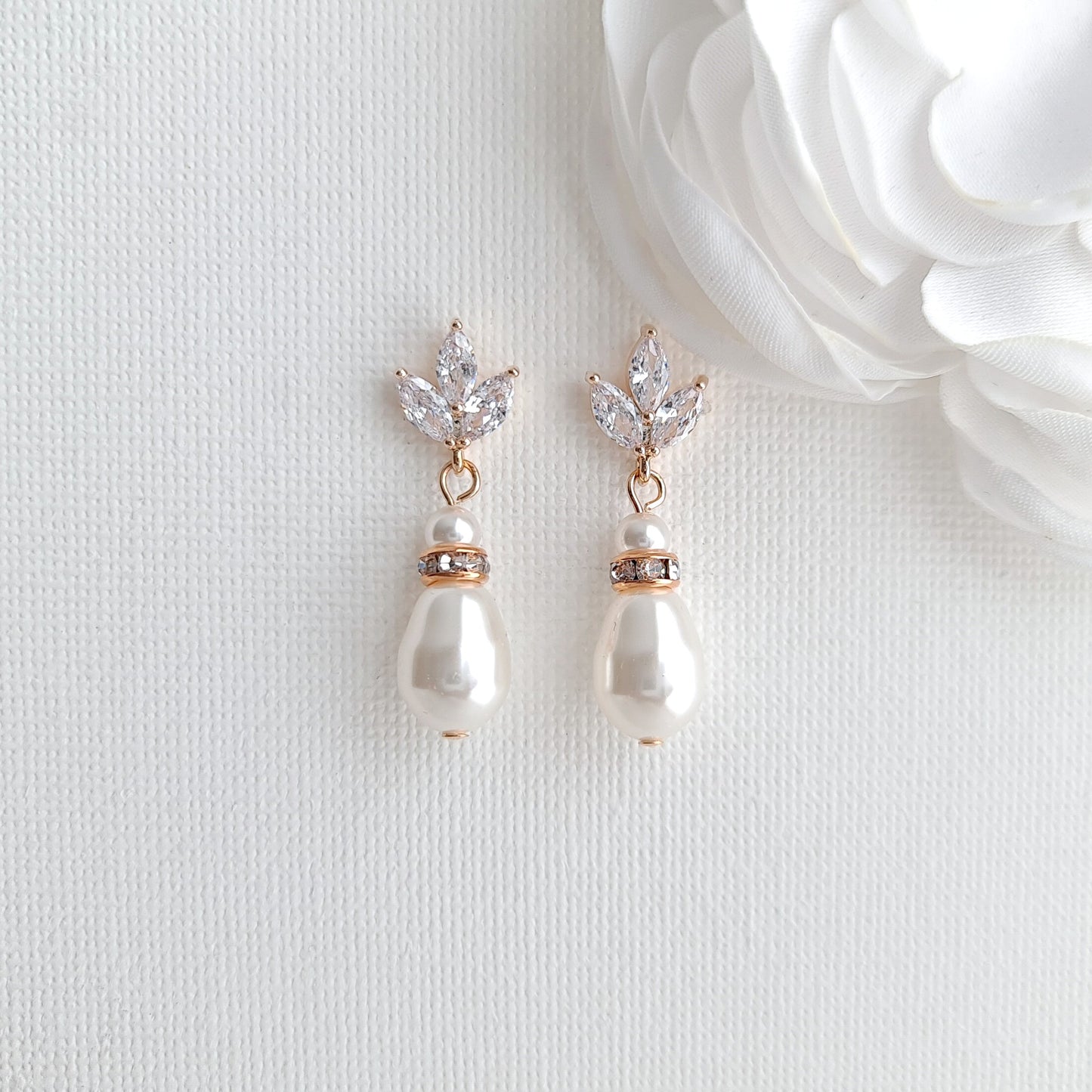 Gold Clip On Pearl Drop Earrings for Brides and Bridesmaids - Katie