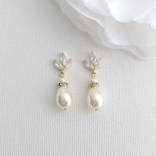 Gold Clip On Pearl Drop Earrings for Brides and Bridesmaids - Katie