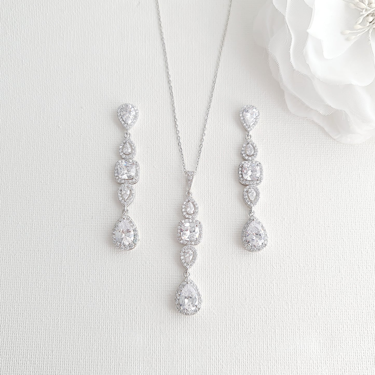 Long Pendant and Earrings with Matching Slider Bracelet Jewellery Set-Gianna