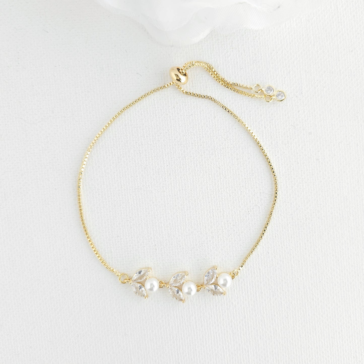 Bridal Bracelet in Rose Gold With CZ & Pearl-Leila