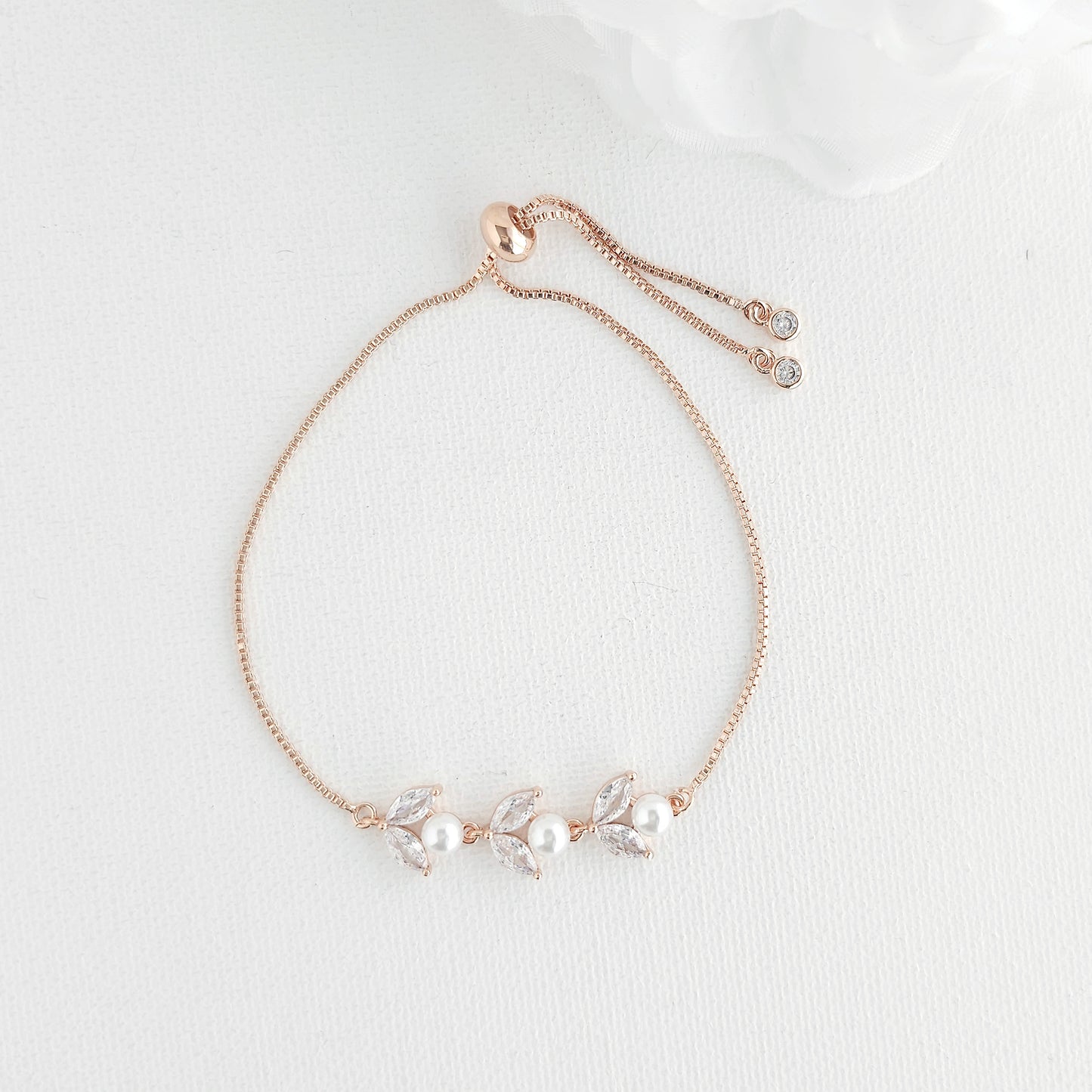 Bridal Bracelet in Rose Gold With CZ & Pearl-Leila