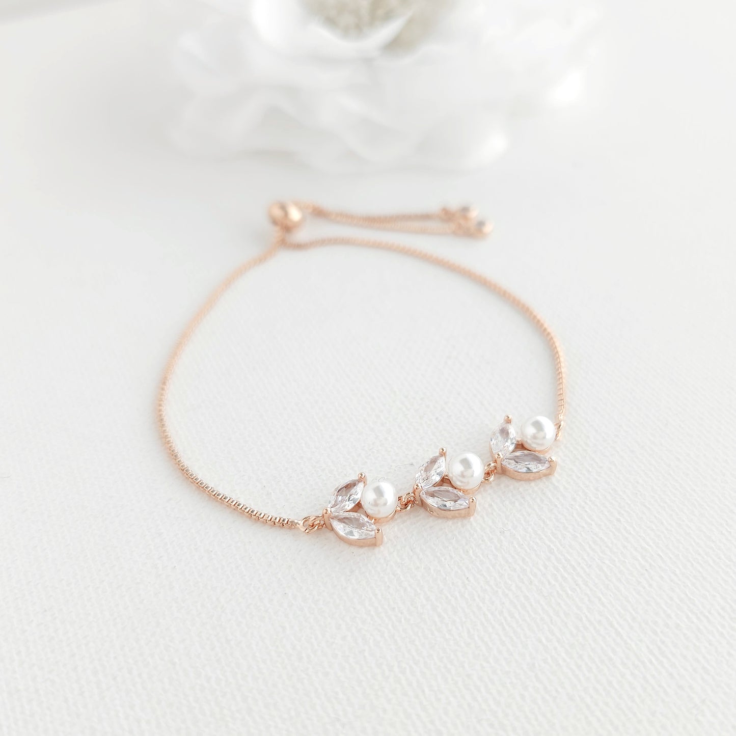 Delicate Gold Bracelet for Brides with pearls and Slider Clasps - Leila