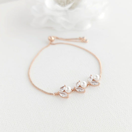 Delicate Gold Bracelet for Brides with pearls and Slider Clasps - Leila