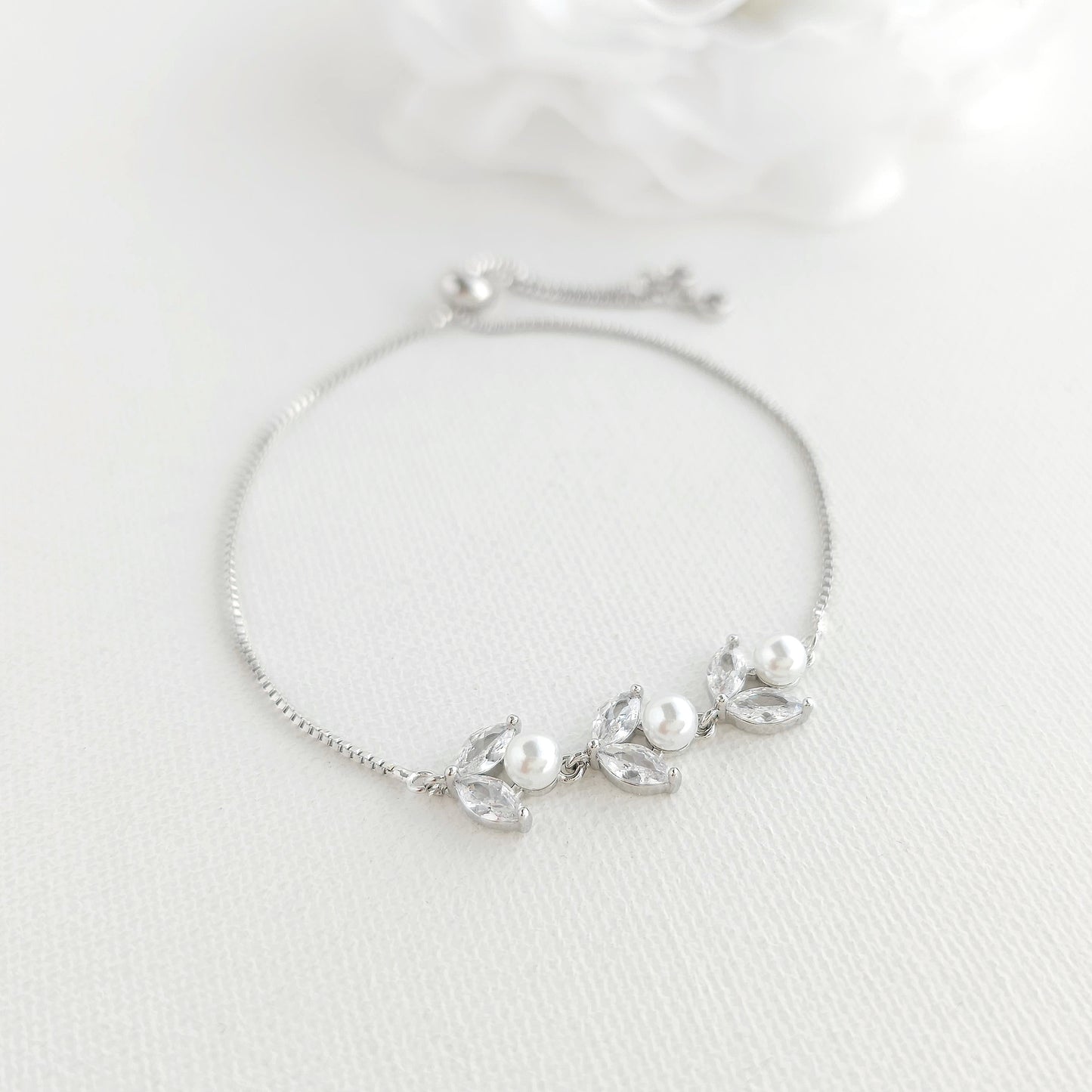Simple Bridal Jewellery Set-3 Pcs- Silver & Pearl- Leila
