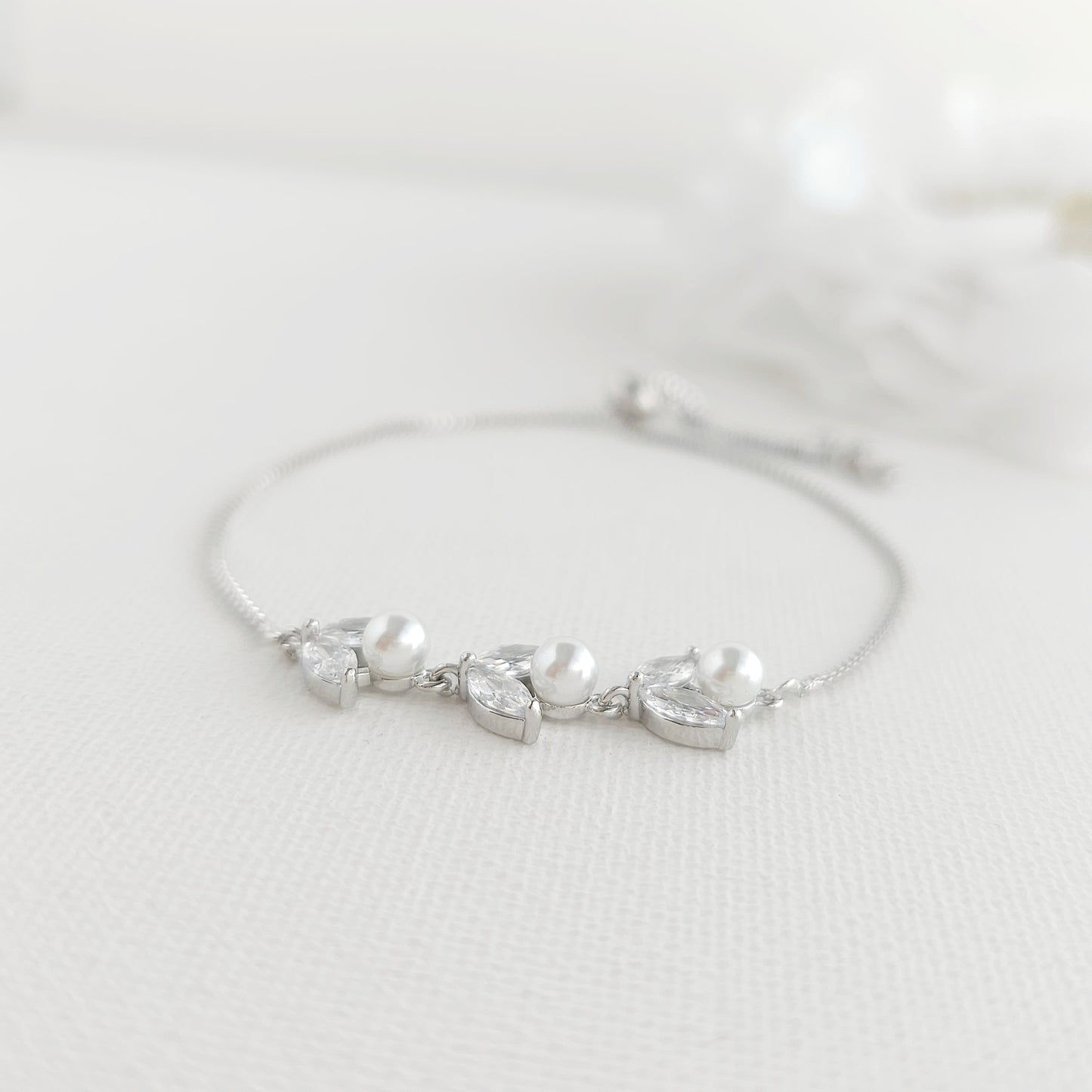 Bridal Bracelet in Rose Gold With CZ & Pearl-Leila