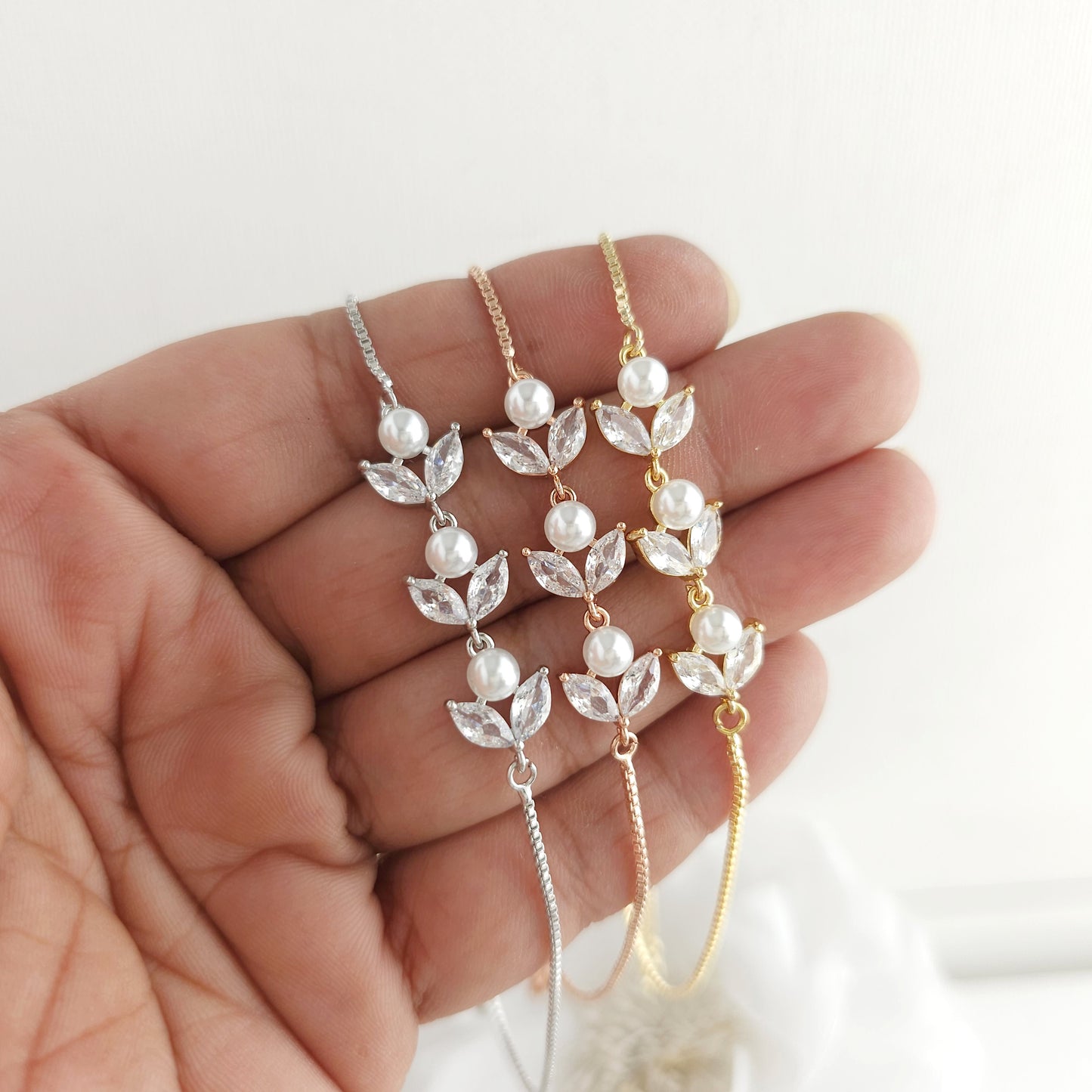 Simple Bridal Jewellery Set-3 Pcs- Silver & Pearl- Leila