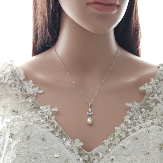 Minimalist Silver Pearl Drop Pendant Necklace - Leila