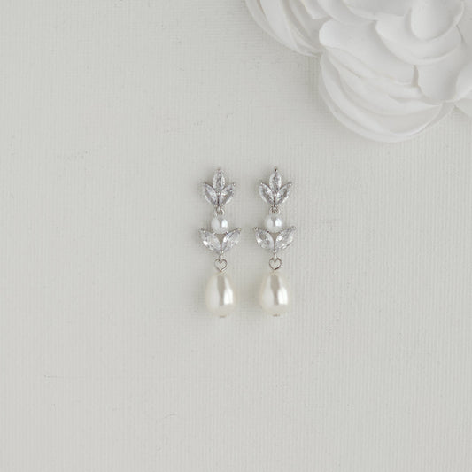 Pearl Drop Earrings in Gold for Weddings-Leila