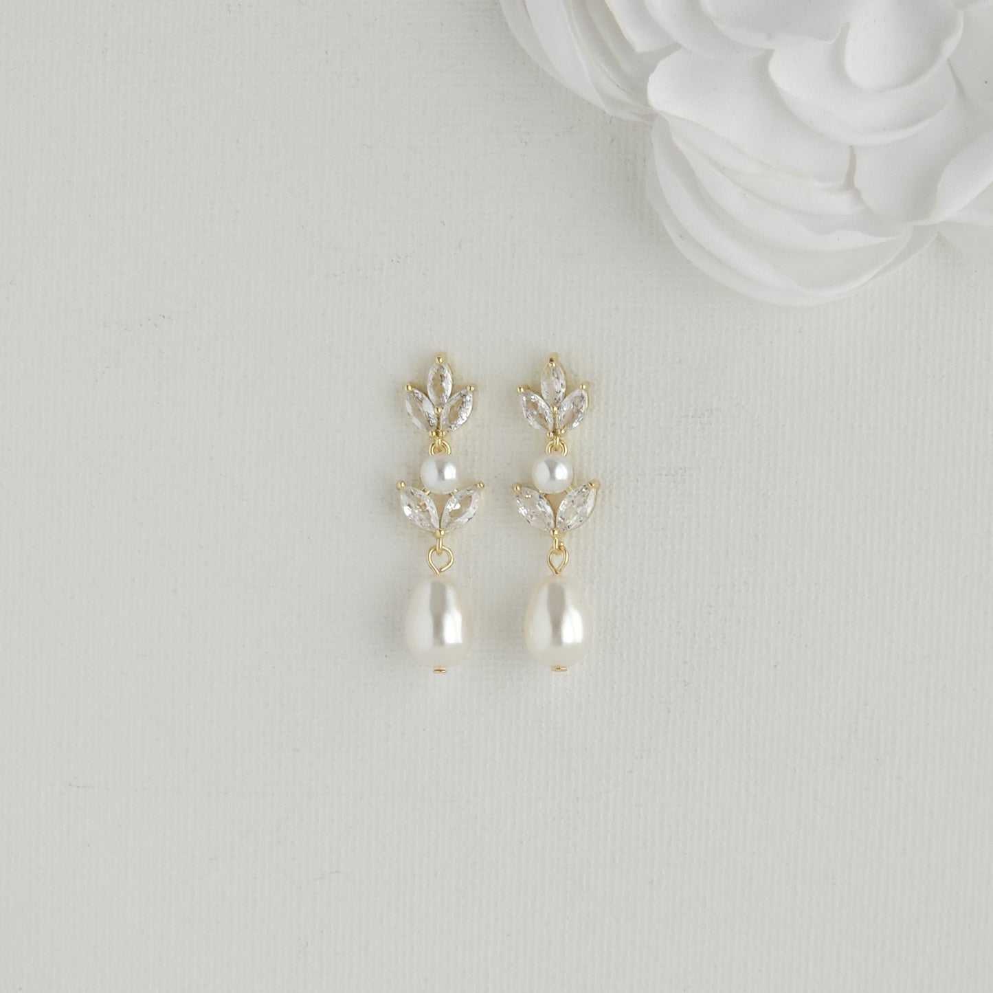 Pearl Drop Earrings in Gold for Weddings-Leila