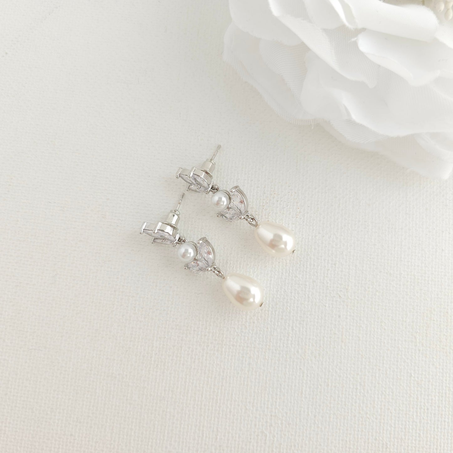 Pearl Drop Earrings in Gold for Weddings-Leila