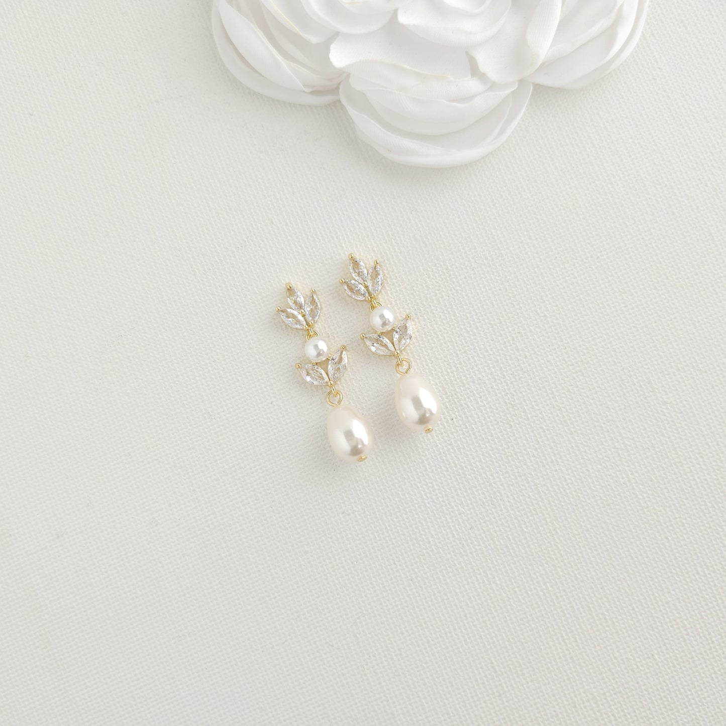 Pearl Drop Earrings in Gold for Weddings-Leila