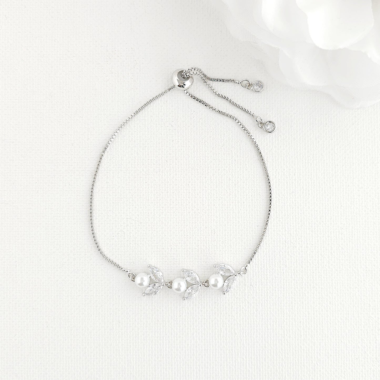 Bridal Bracelet in Rose Gold With CZ & Pearl-Leila