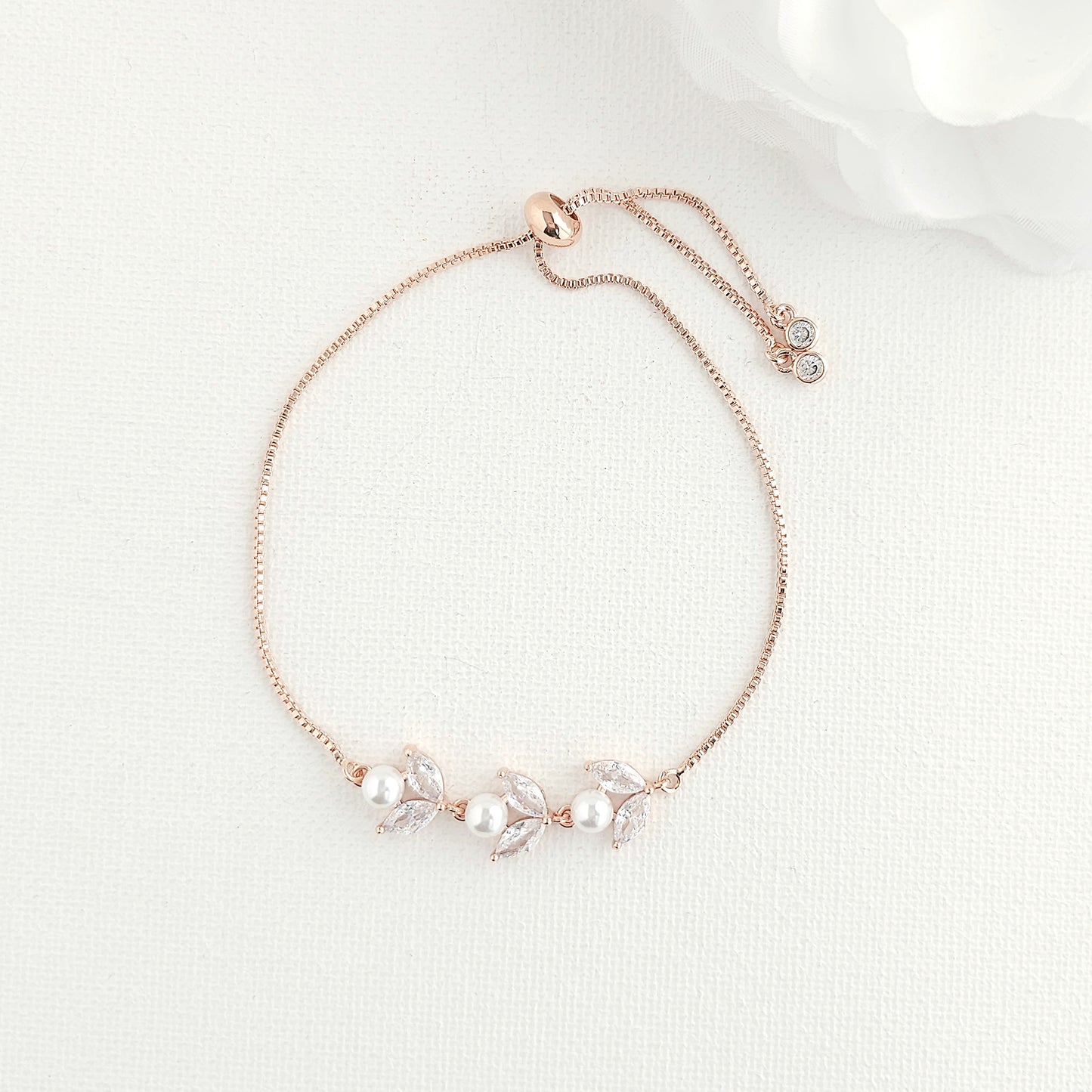 Bridal Bracelet in Rose Gold With CZ & Pearl-Leila