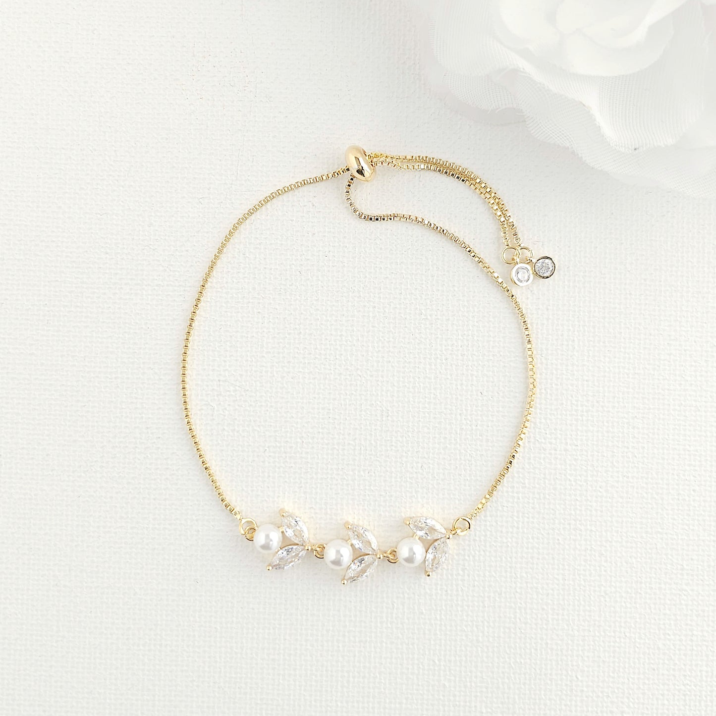 Bridal Bracelet in Rose Gold With CZ & Pearl-Leila