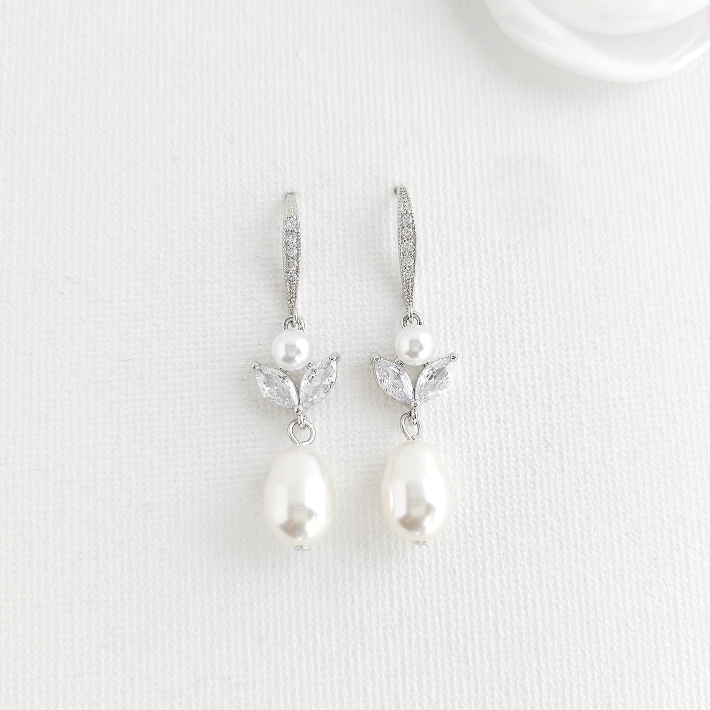 Simple Bridal Jewellery Set-3 Pcs- Silver & Pearl- Leila