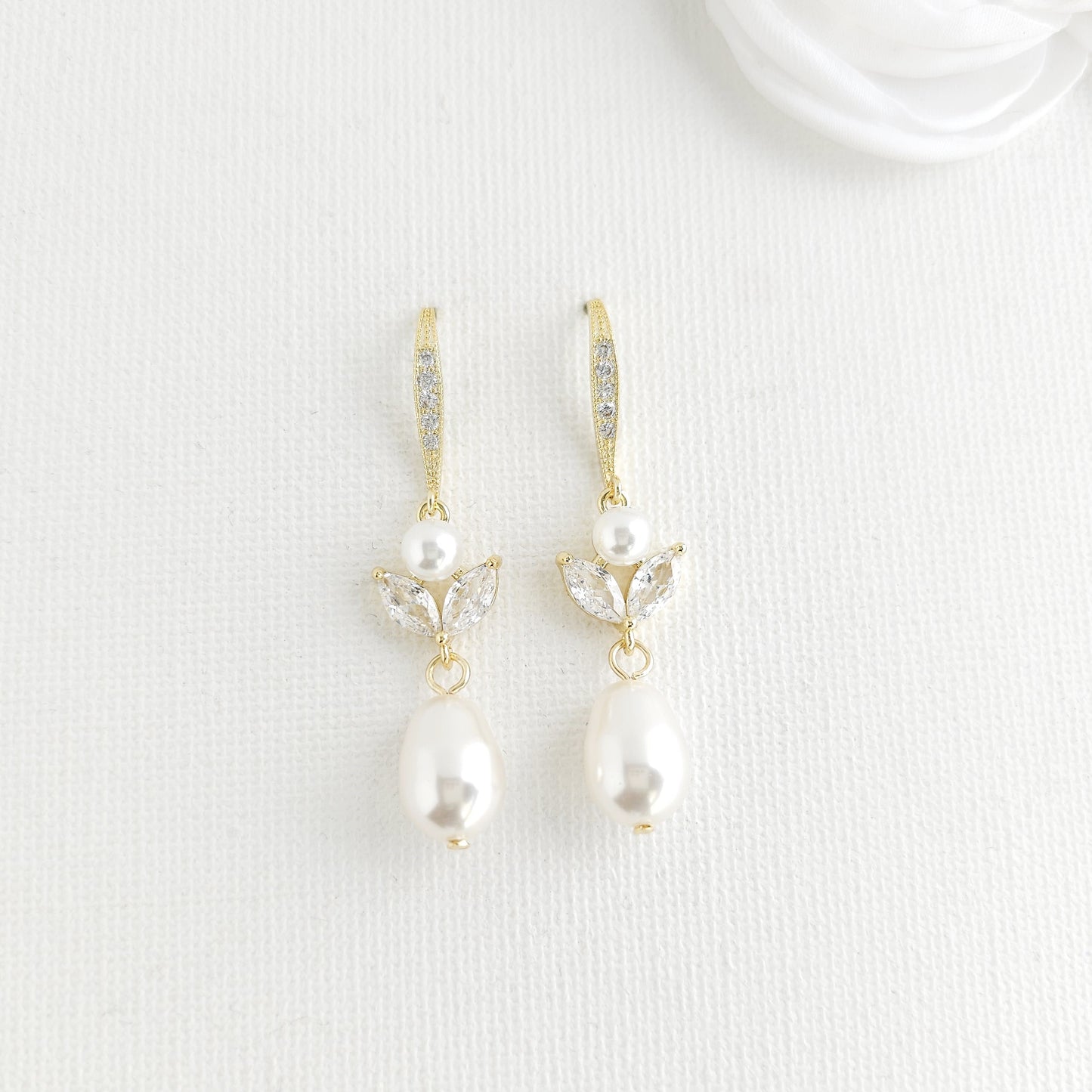 Simple Bridal Jewellery Set-3 Pcs- Silver & Pearl- Leila
