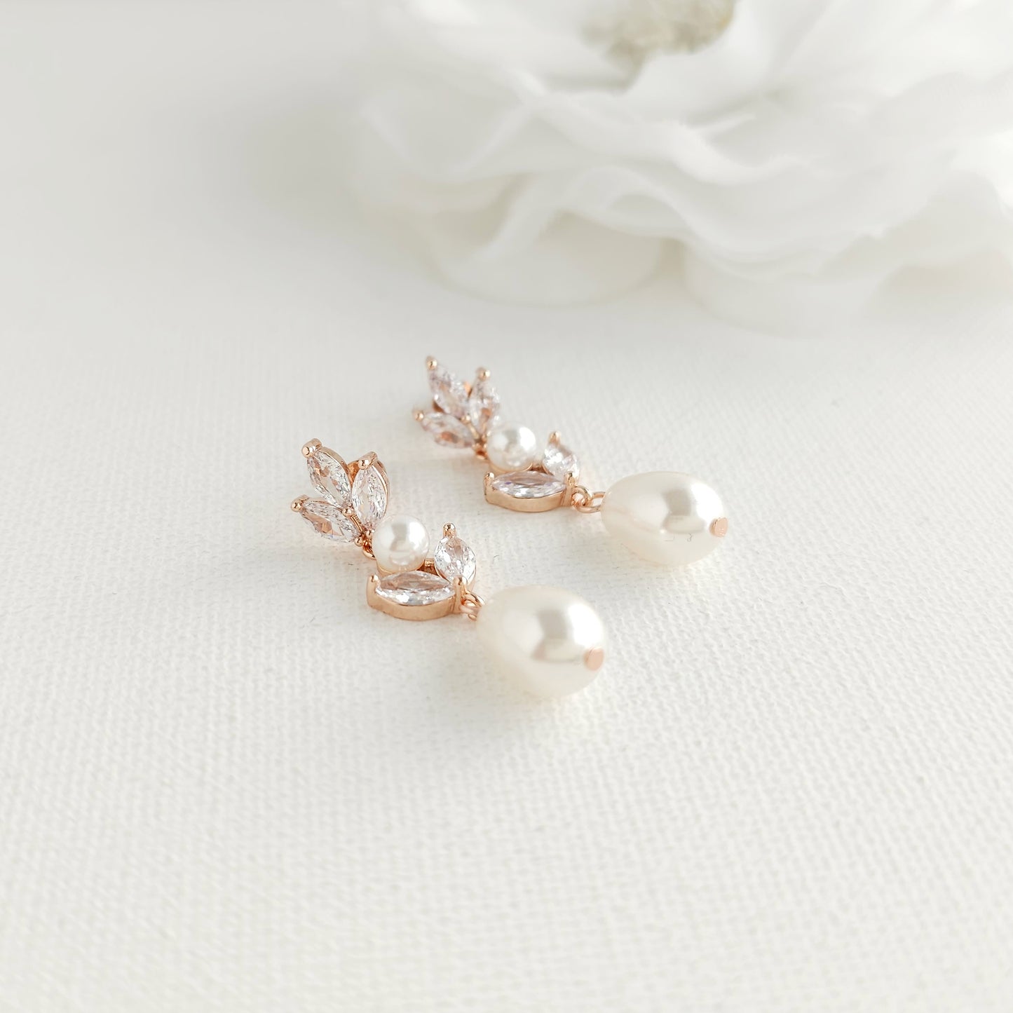 Bridal Pearl Earrings in Rose Gold-Leila