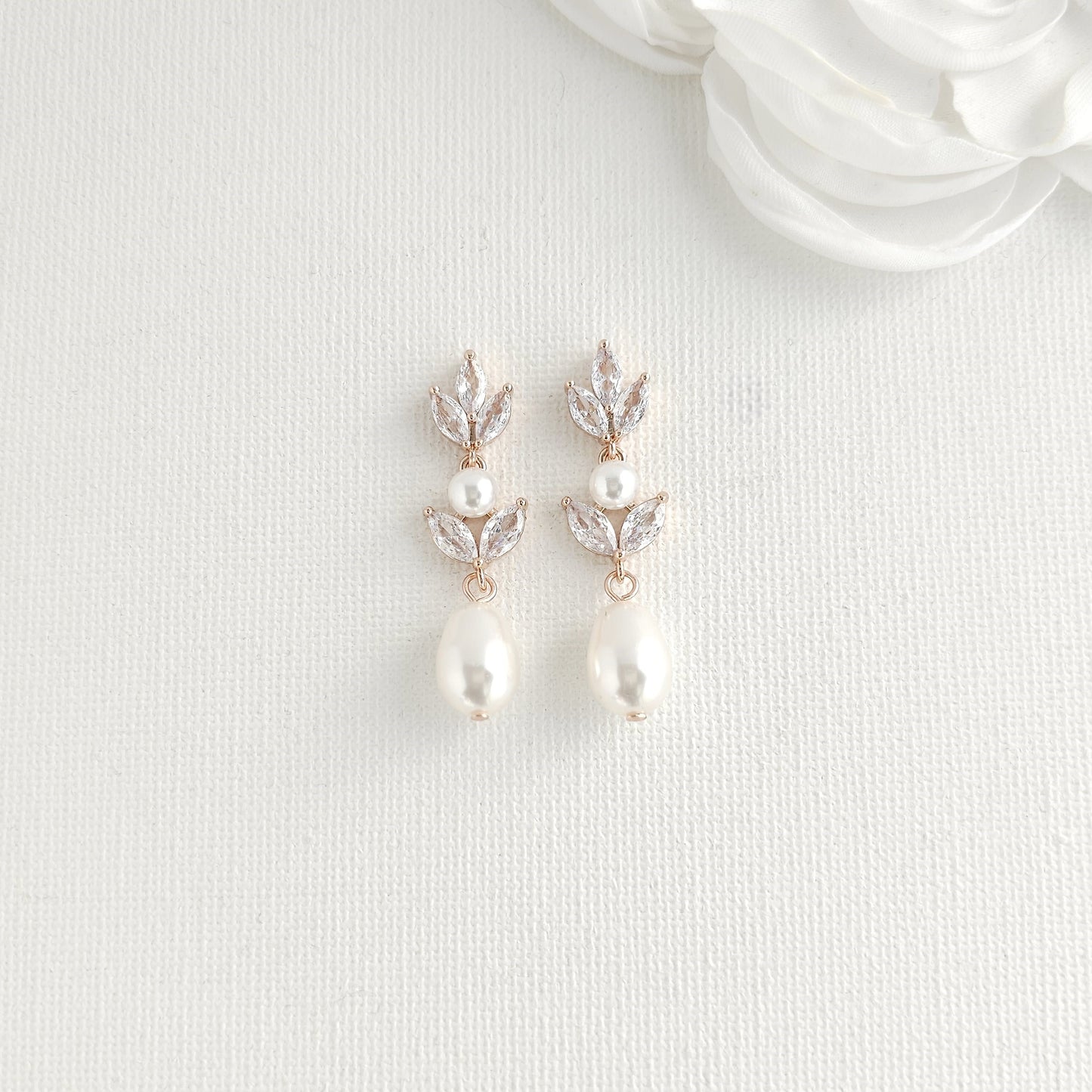 Bridal Pearl Earrings in Rose Gold-Leila