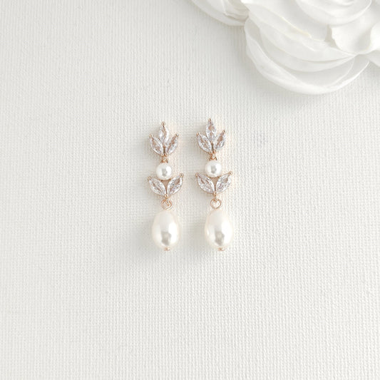 Bridal Pearl Earrings in Rose Gold-Leila