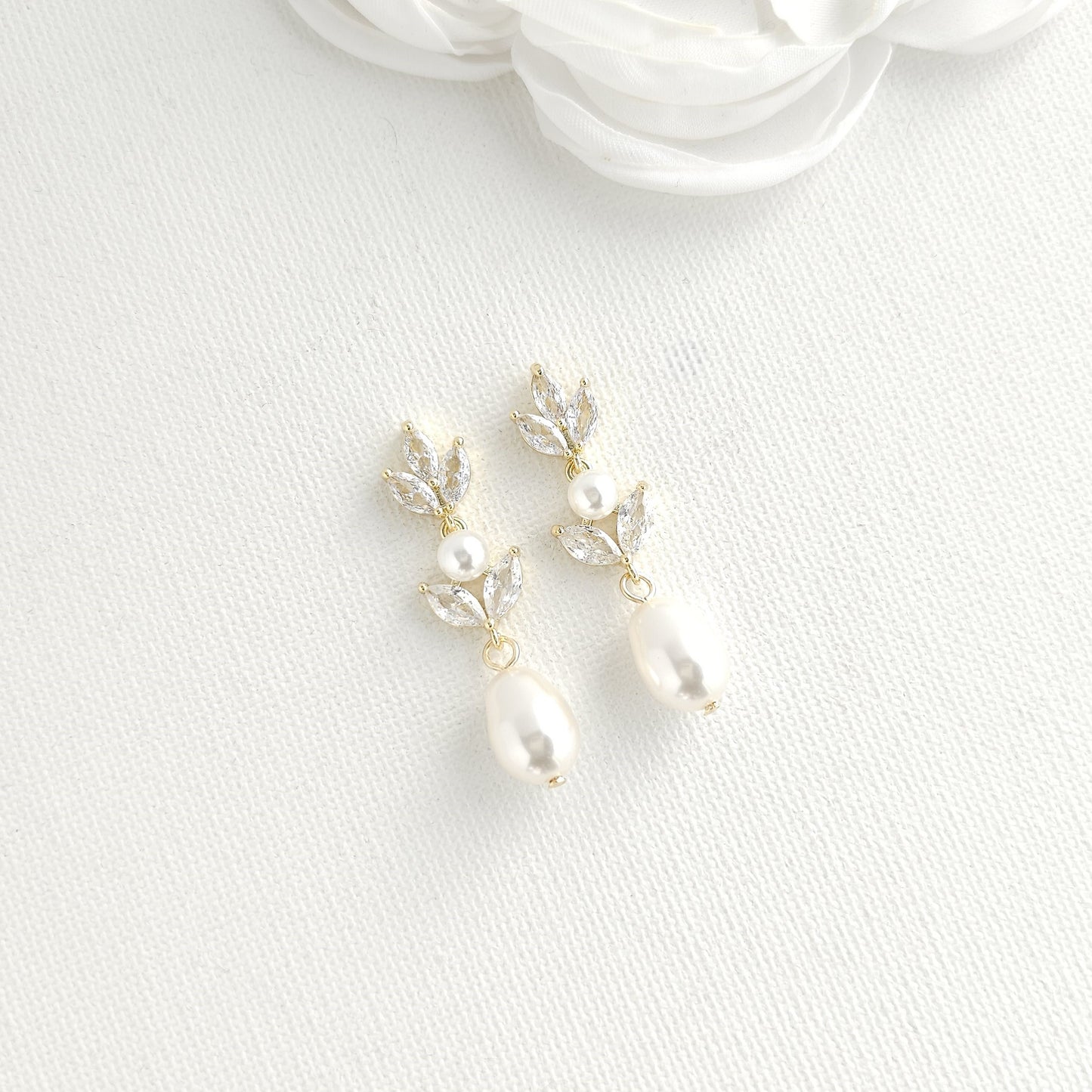 Bridal Pearl Earrings in Rose Gold-Leila