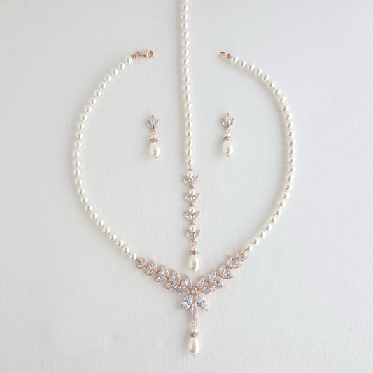 Pearl Necklace and Earrings Wedding Jewellery Set- Katie