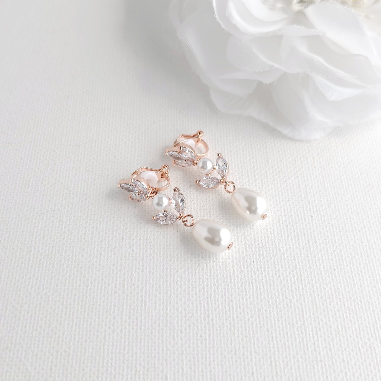 Gold Pearl Clip On Earrings for Weddings and Occasions - Leila