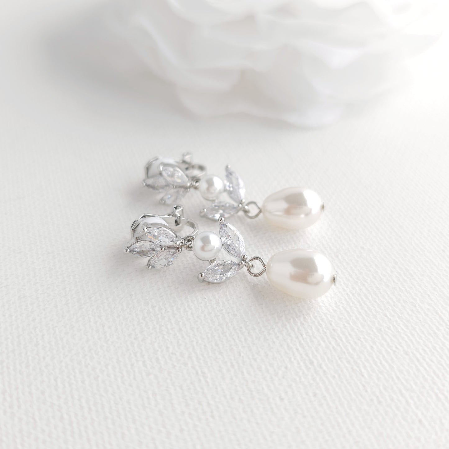 Gold Pearl Clip On Earrings for Weddings and Occasions - Leila