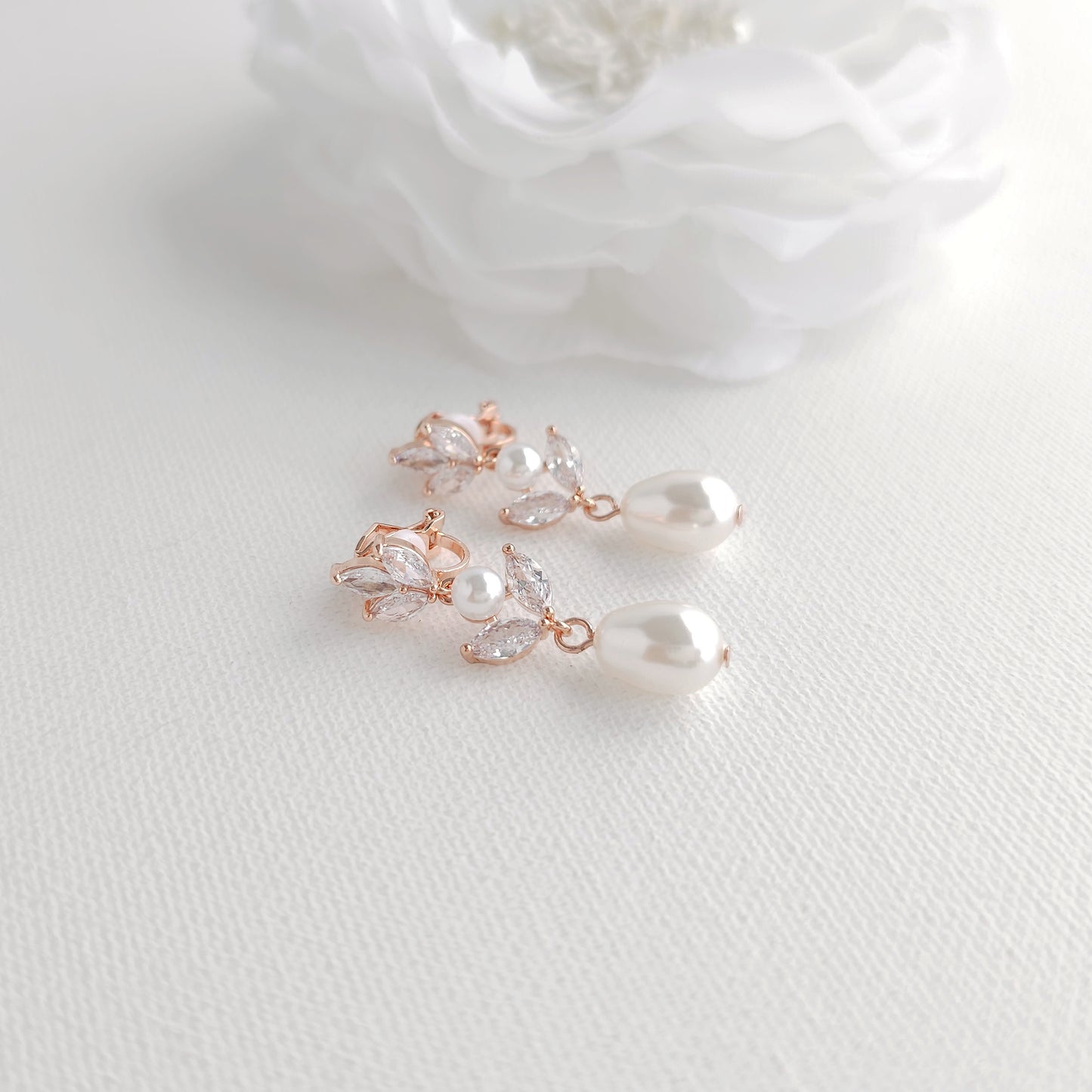 Gold Pearl Clip On Earrings for Weddings and Occasions - Leila