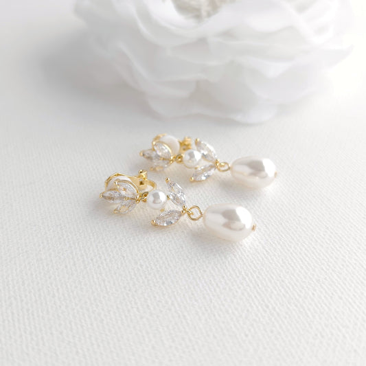 Silver Clip On Pearl Earrings for Brides-Leila