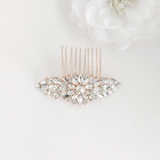 Rose Gold Crystal Cluster Bridal Comb for Modern & Classic Brides - Jolie