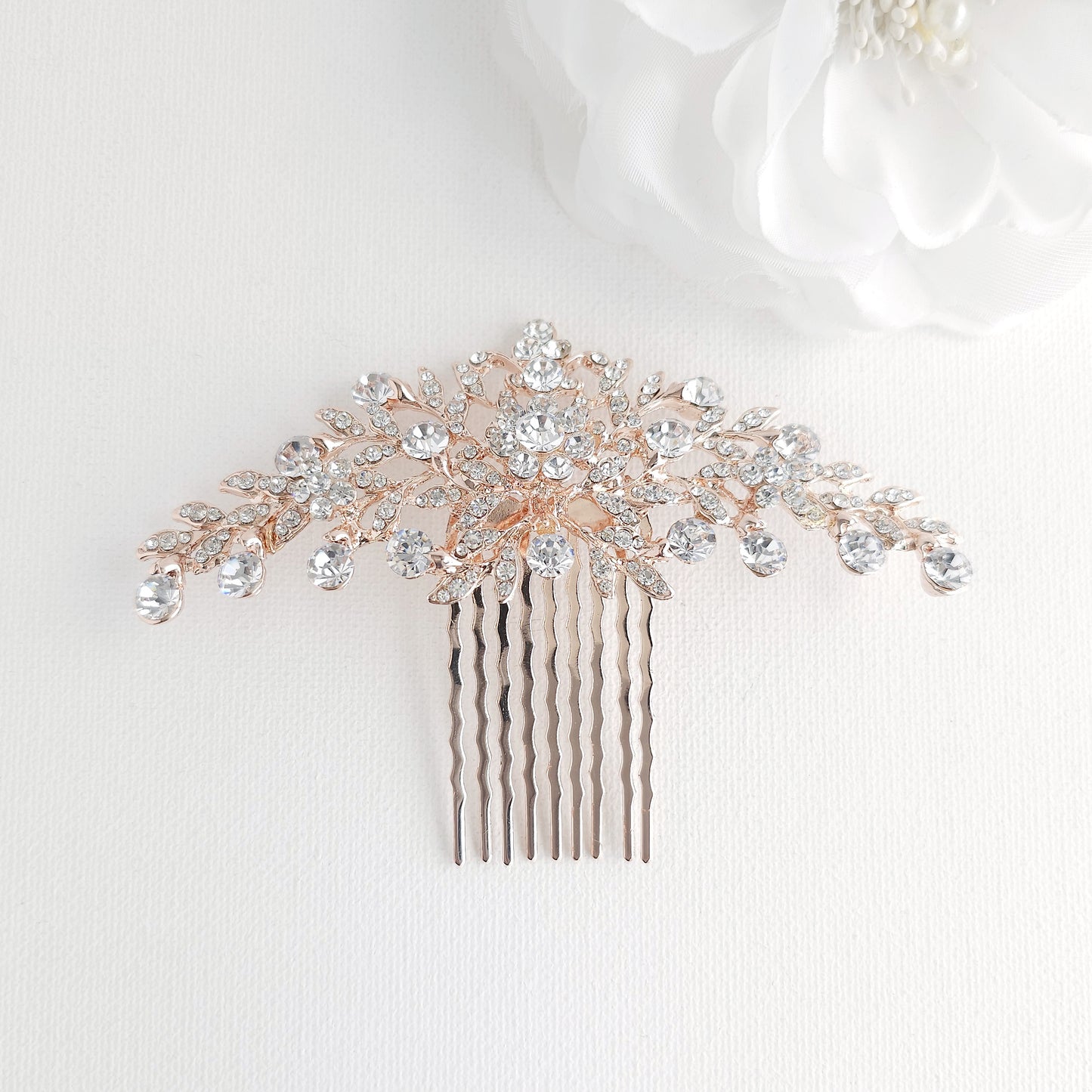 Sparkling Floral & Leaf Crystal Bridal Hair Comb | Gold, Rose Gold & Silver - Kelly