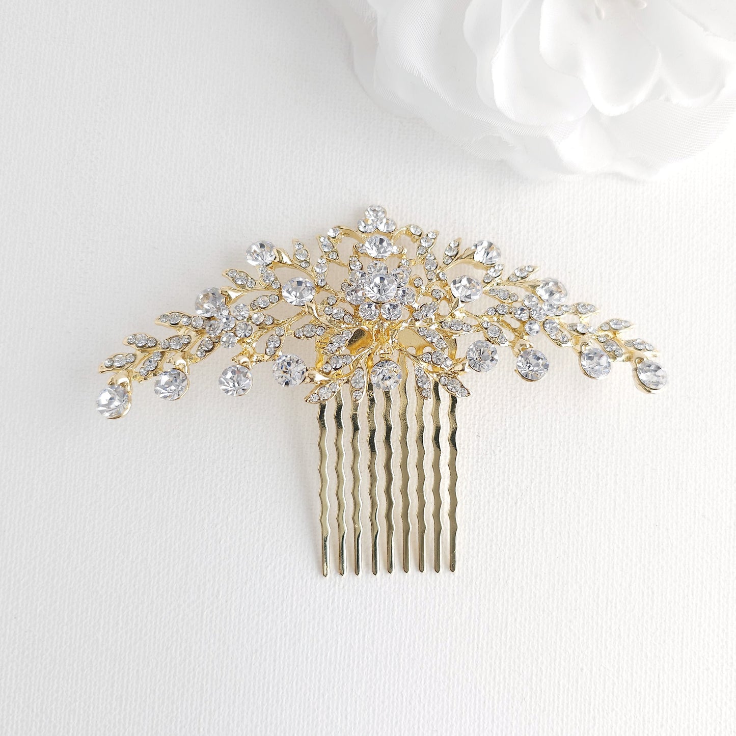 Sparkling Floral & Leaf Crystal Bridal Hair Comb | Gold, Rose Gold & Silver - Kelly