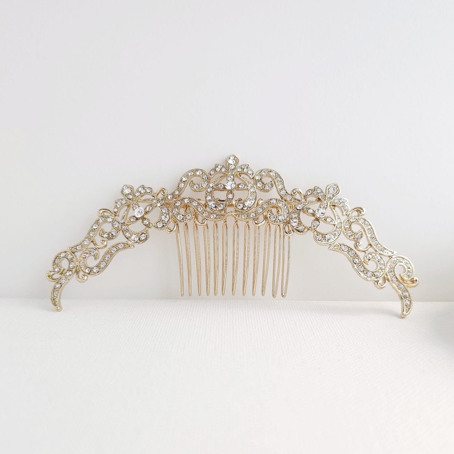 Gold Statement Bridal Hair Comb (5.5 Inch) | Large Crystal Filigree Updo Accessory - Cora