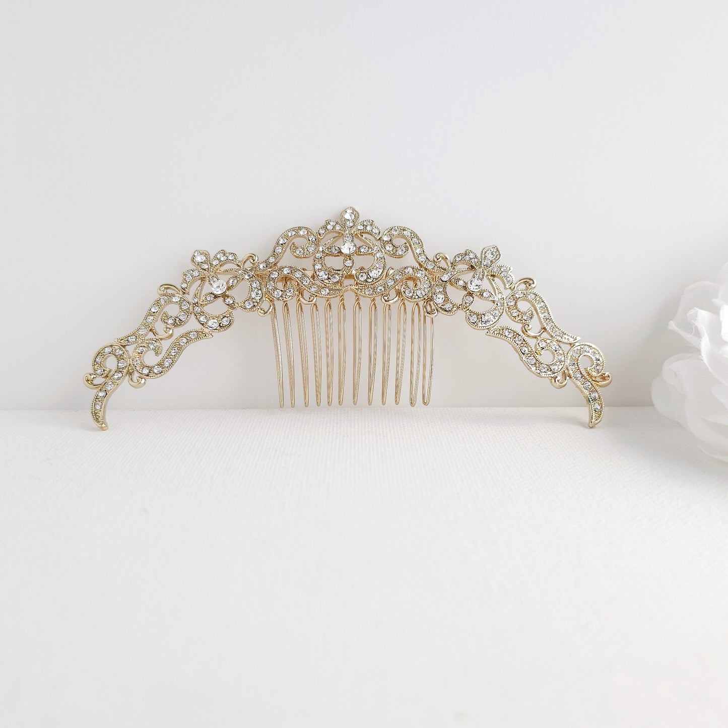 Gold Statement Bridal Hair Comb (5.5 Inch) | Large Crystal Filigree Updo Accessory - Cora