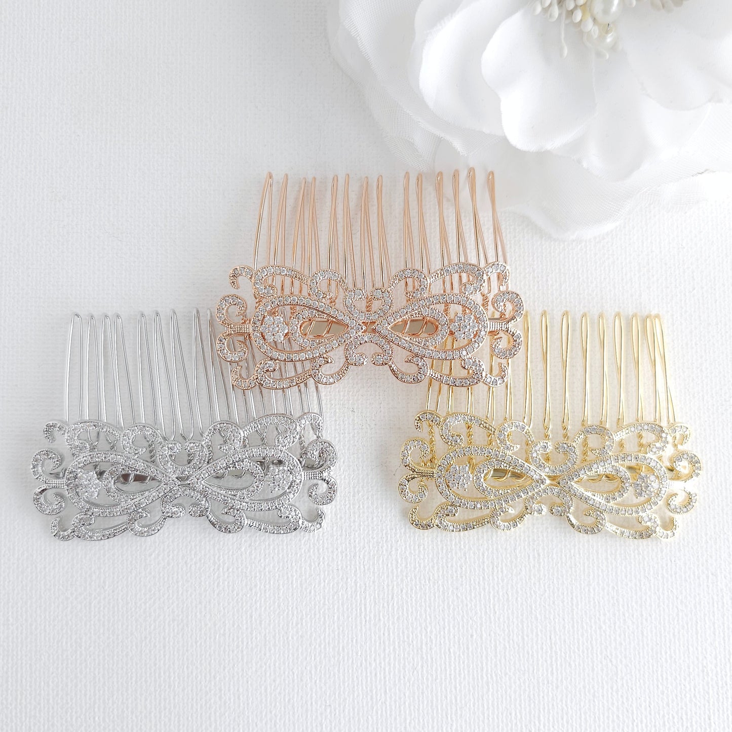 Art Deco Vintage Bridal Hair Comb | Filigree CZ Wedding Hair Piece - Arletty