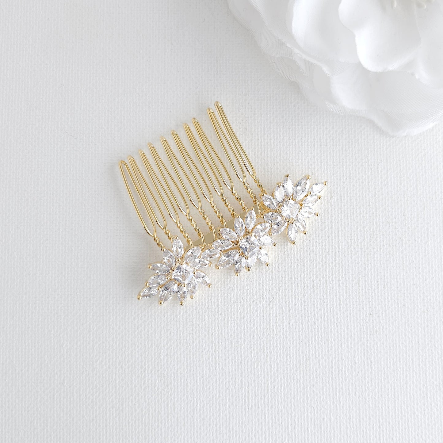 14K Gold Small CZ Wedding Veil Comb | Marquise Leaf Cluster Hair Piece - Bridget