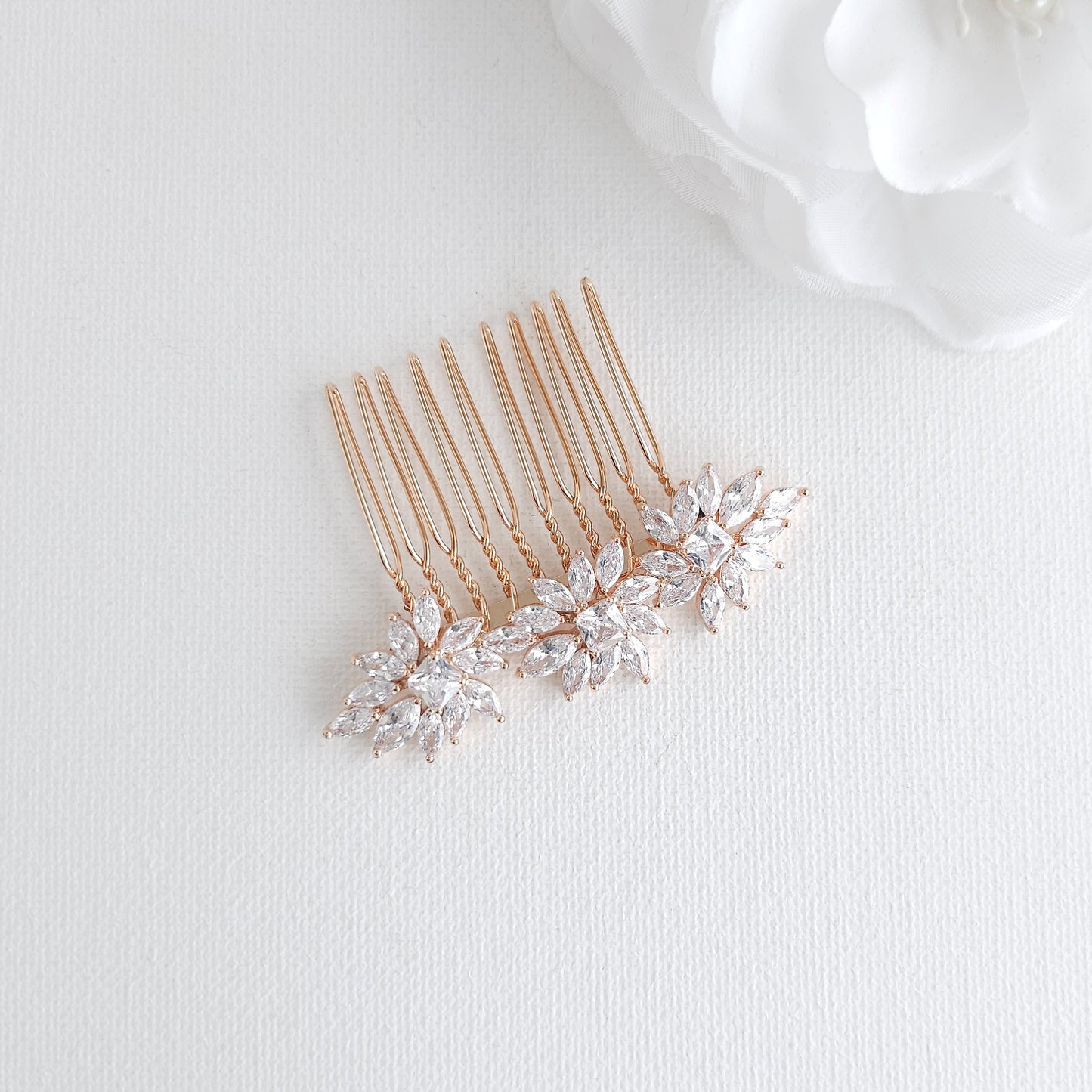 Small CZ Wedding Veil Comb | Dainty Marquise Leaf Cluster Hair Piece - Bridget