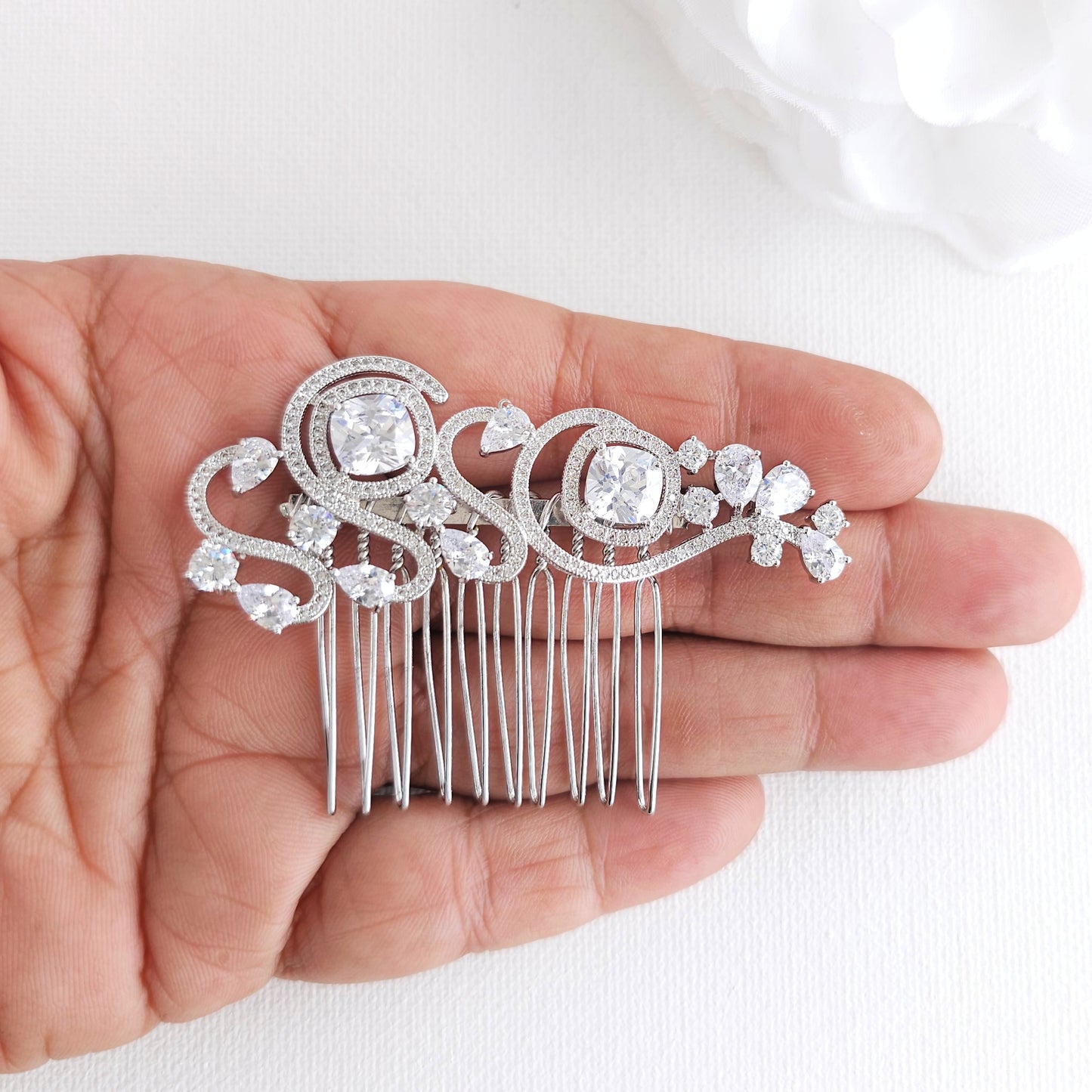 Small Bridal Comb for Veil | Cubic Zirconia Wedding Hair Piece-Casey