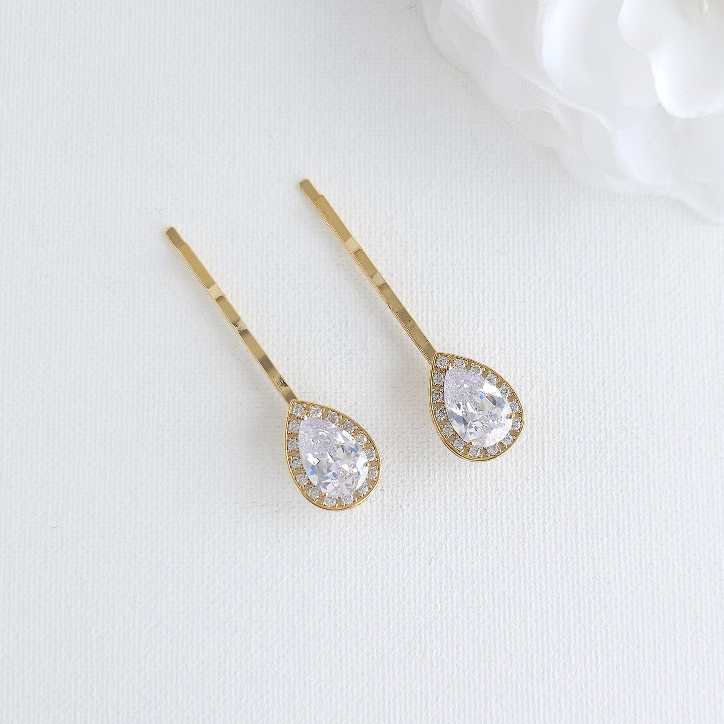 Rose Gold Teardrop CZ Hair Pins Set for Bridesmaids & Flower Girls- Evelyn