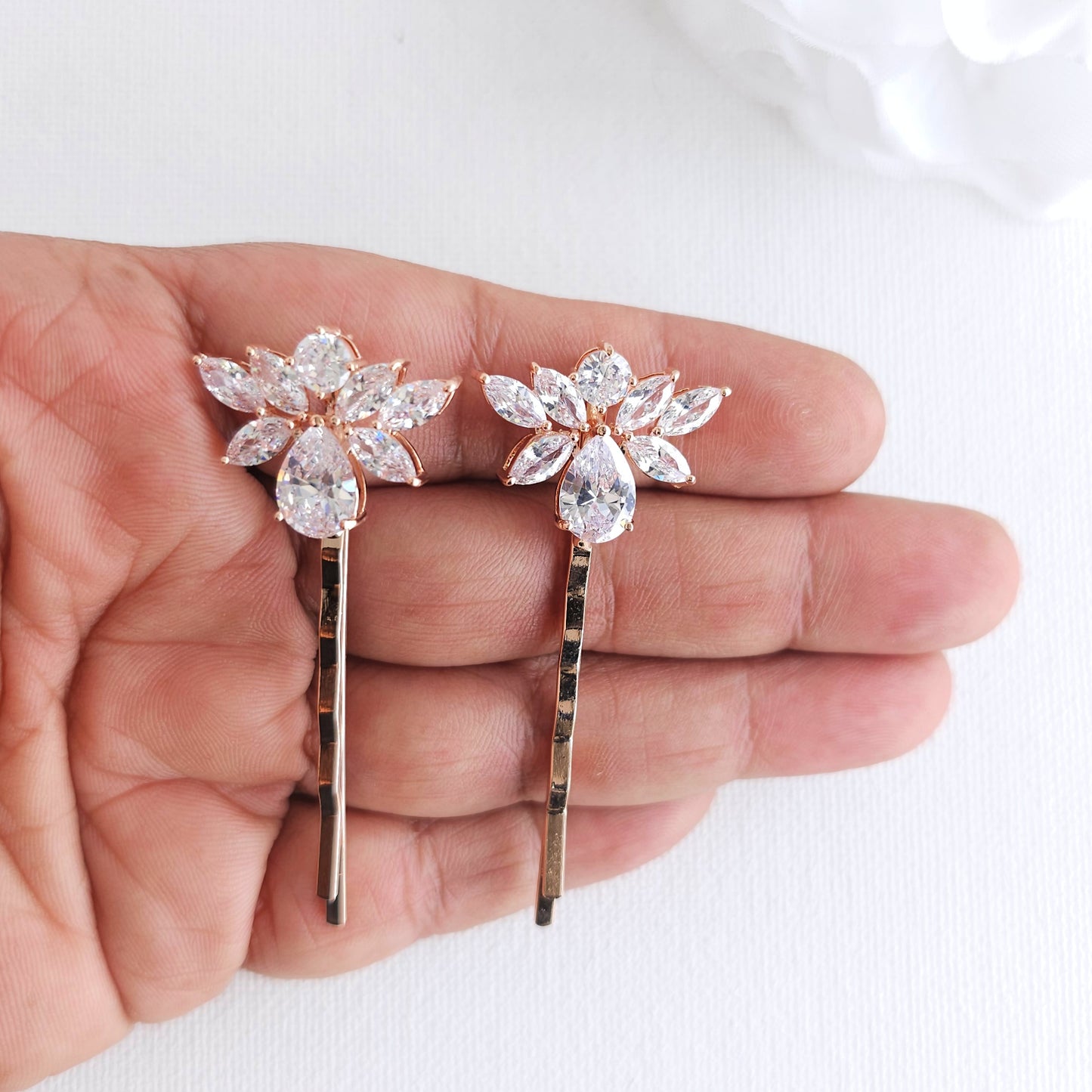 Luxury Floral Cluster Pins | Modern Rose Gold CZ Bobby Pin Set- Nicole