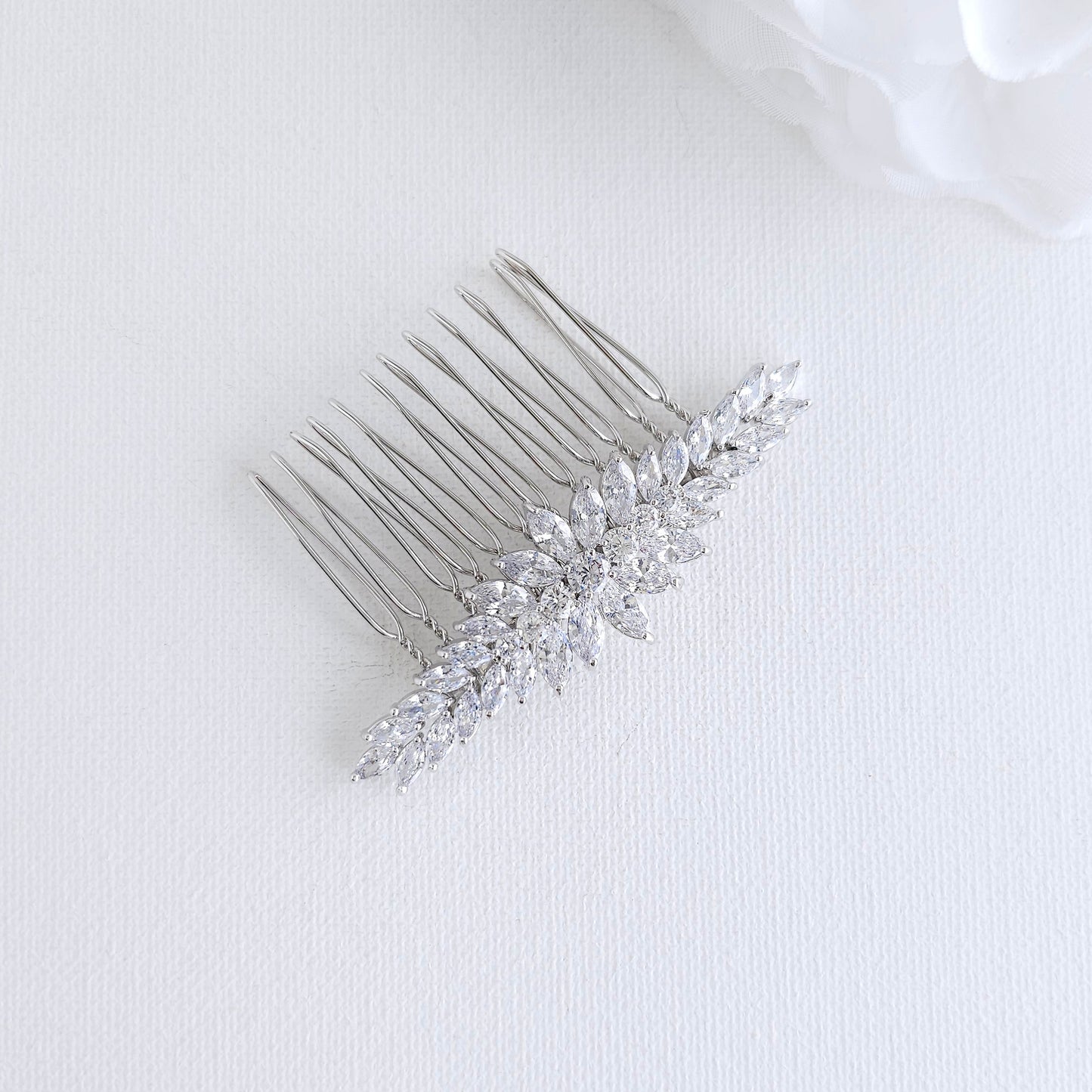 Silver Hair Comb for Wedding Veil | Sleek Marquise Slide ( Cubci Zirconia) – Giselle