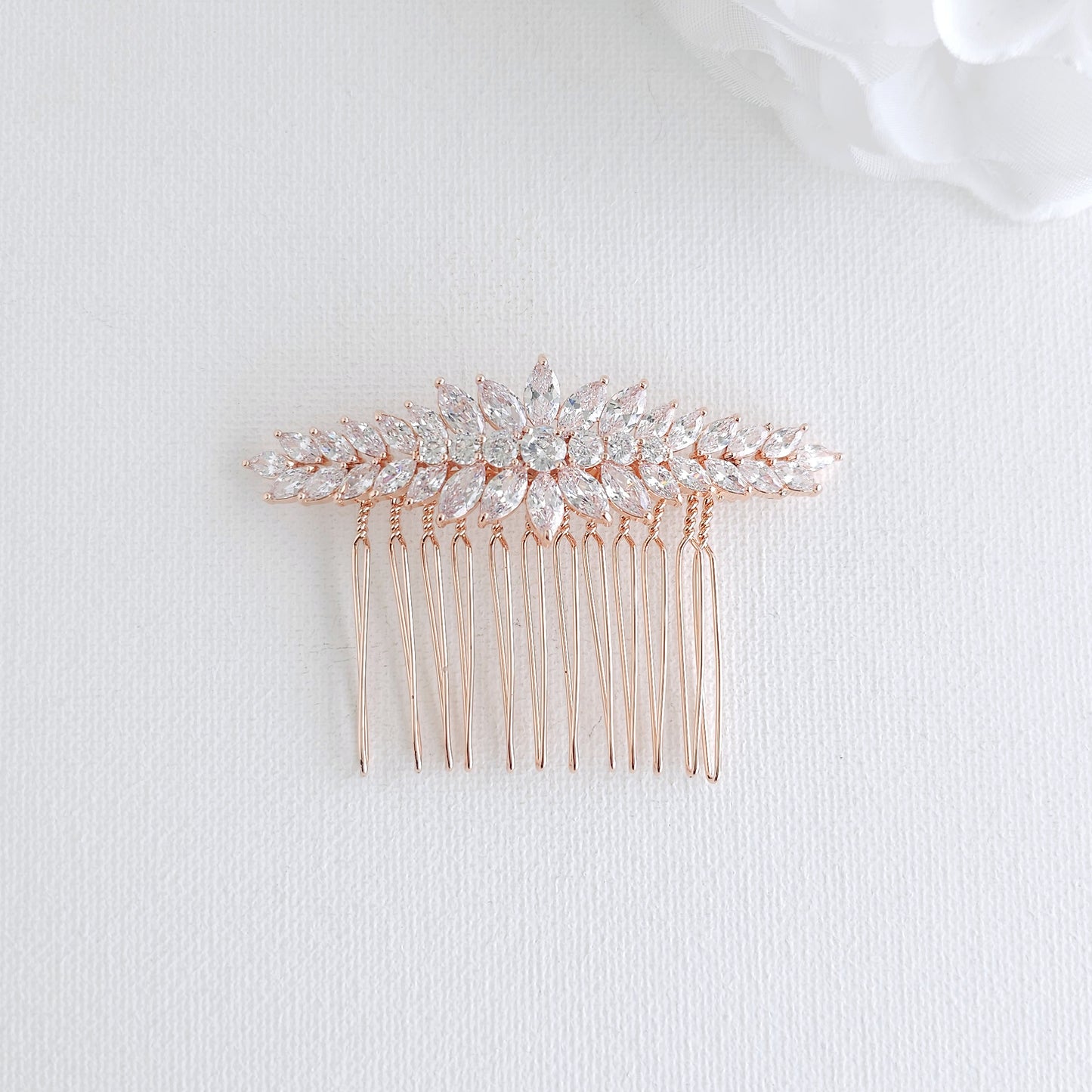 Rose Gold Marquise Wedding Comb | Sleek CZ Hair Slide for Coordinated Bridal Look - Giselle