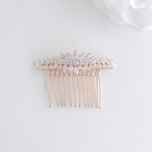 Rose Gold Marquise Wedding Comb | Sleek CZ Hair Slide for Coordinated Bridal Look - Giselle
