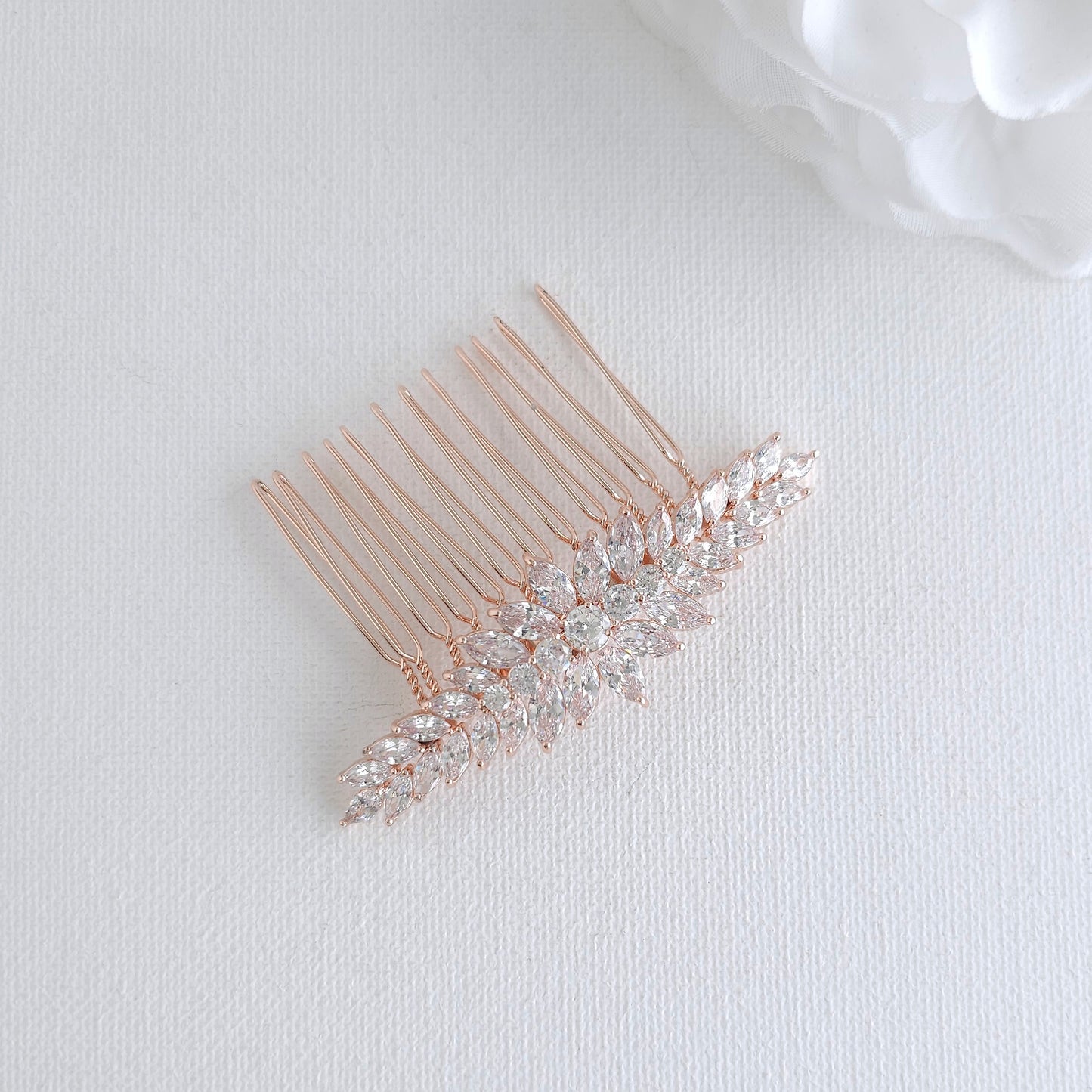 Rose Gold Marquise Wedding Comb | Sleek CZ Hair Slide for Coordinated Bridal Look - Giselle