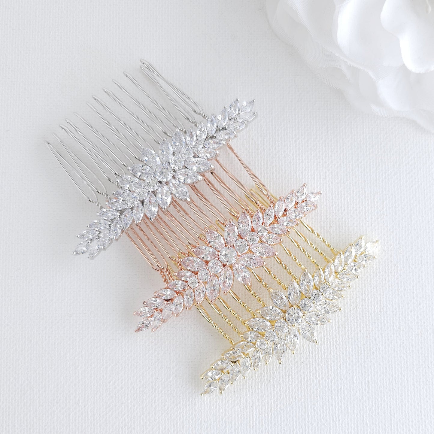Yellow Gold Hair Comb for Wedding Veil | Sleek Marquise CZ Design– Giselle